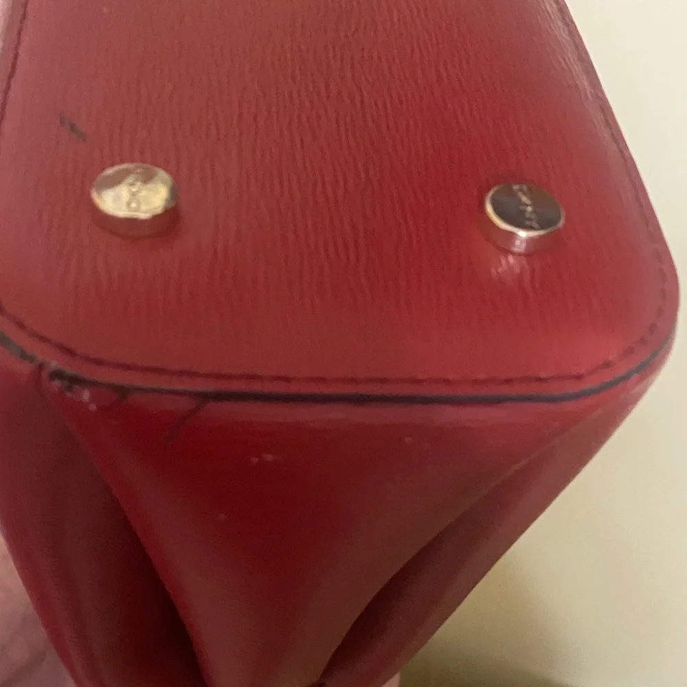 DKNY Cherry Red Saffiano Leather Satchel - Gold Hardware